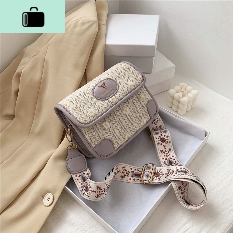 夏季编织包女包2020流行新款潮百搭宽带单肩包时尚网红斜挎小方包NEW LAKE女斜挎包