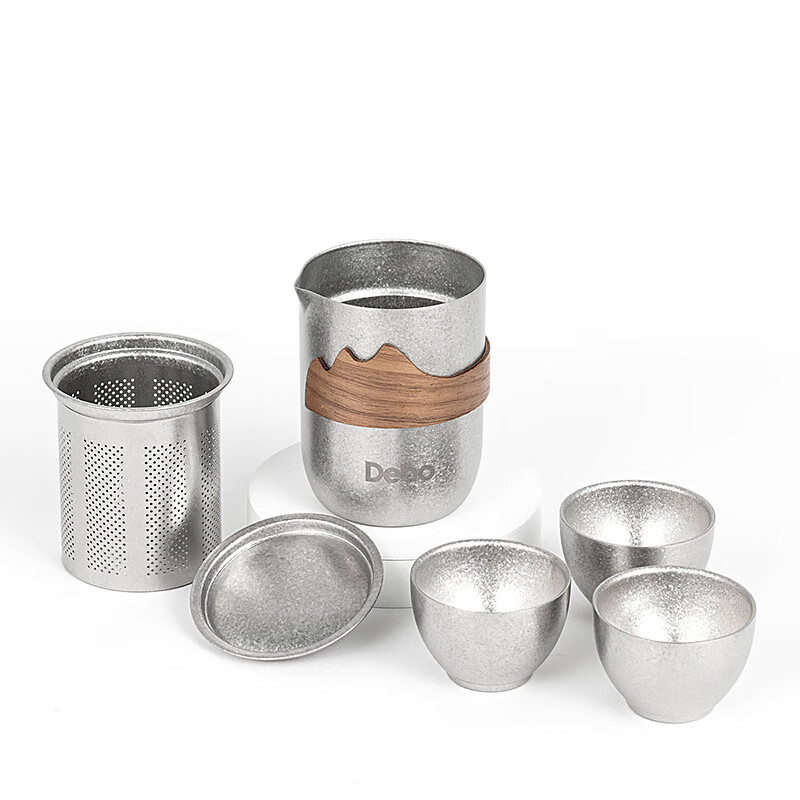 Debo德铂 恒盏-喷砂纯钛旅行茶具套装便携手提包一壶三杯/套 DEP-DS372