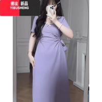 YIBUSHENG大码梨形身材遮胯收腰短袖黑色小裙子女季胖mm茶歇风显瘦连衣裙