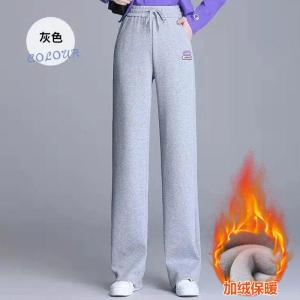 大码女裤秋冬加绒加厚新款女裤宽松直筒休闲裤子阔腿裤女
