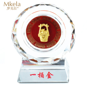 梦克拉Mkela 足金工艺水晶摆件 一桶金 摆件 工艺摆件 290g