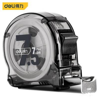 deli得力DL277525T钢卷尺7.5mx25mm透明壳(灰)(把)