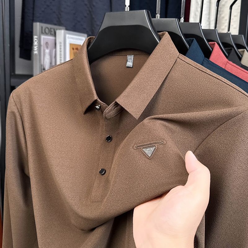 春秋新款男士长袖T恤时尚潮流简约百搭中年纯色POLO衫