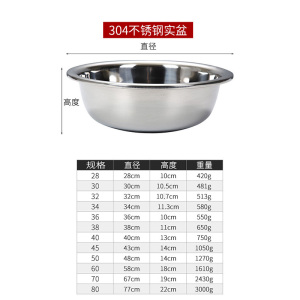 橙亿鸿 304不锈钢盆 特厚洗菜盆 面盆 斗盆 50cm/个