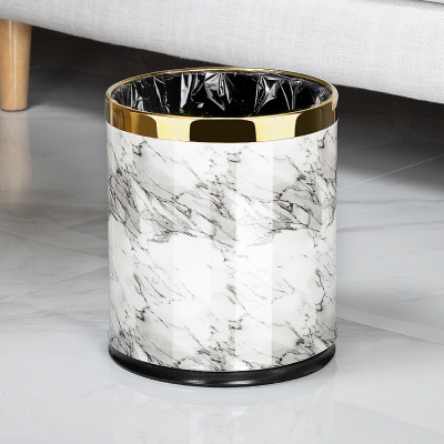 定制垃圾桶酒店客厅高档办公室厨房双层垃圾筒商用 10L双层金圈-白色大理石纹