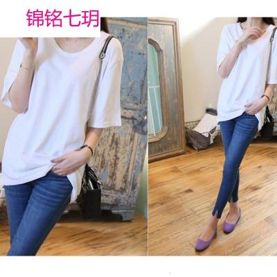 锦铭七玥016春装新韩国孕妇牛仔裤托腹裤小脚开叉毛边孕妇弹力裤
