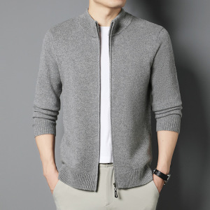 100%羊毛530克加厚针织开衫男冬季新款纯色休闲毛衣男士外套
