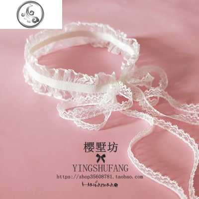 甜美少女心白色蕾丝choker无扣系带蝴蝶结颈带短款锁骨链项圈颈链 JiMi项链