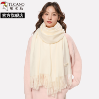 啄木鸟冬2024新款奶白色围巾女生冬季高级感加厚韩系保暖纯色围脖