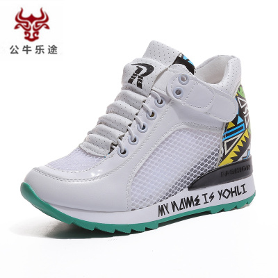 公牛乐途2020春秋冬新款韩版百搭女鞋厚底坡跟透气网鞋女内增高运动休闲鞋子