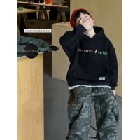 童酷男童冬款韩版彩色字母刺绣宝宝上衣贴标连帽加绒儿童卫衣