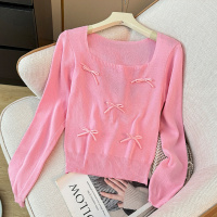 秋季新款设计感打底衫甜辣上衣韩版小香风蝴蝶结长袖针织衫ins潮