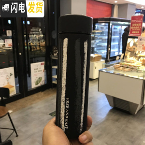 三维工匠韩版简约不锈钢保温杯男女学生文艺防漏创意情侣水杯清新便携杯子 时尚机理杯[黑色]