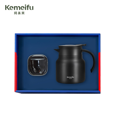 珂美芙 316不锈钢数显茶壶+快客杯商务礼盒 黑色1000ml 套