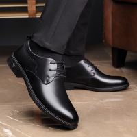 秋季新款牛皮套脚商务皮鞋耐磨透气系带头层牛皮正装男鞋_1