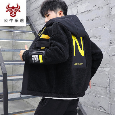 公牛乐途2020青少年秋冬季羊羔绒棉衣男高中初中学生棉服潮流帅气加厚冬装棉袄