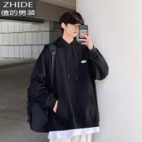 SUNTEK春季卫衣男港风宽松假两件情侣连帽上衣潮流潮牌帅气休闲百搭外套卫衣