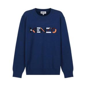 高田贤三(Kenzo)墨蓝色圆领长袖纯棉针织毛衣男运动休闲套头衫正