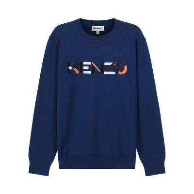 高田贤三(Kenzo)墨蓝色圆领长袖纯棉针织毛衣男运动休闲套头衫正
