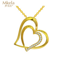 梦克拉  18K金群镶钻石吊坠 心形 桃心 金色双心项链心形吊坠 恋语