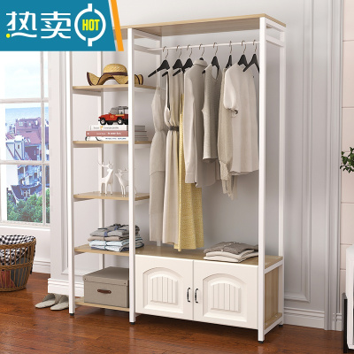 敬平卧室衣帽架简易挂衣架落地收纳创意衣柜欧式家用客厅置物架晾衣架 A款 浅胡桃+白架(欧式门)140长