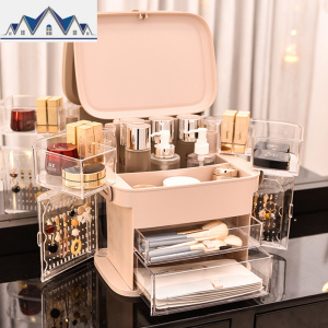 网红化妆品收纳盒带灯镜子首饰一体大容量防尘梳妆台护肤品置物架 三维工匠