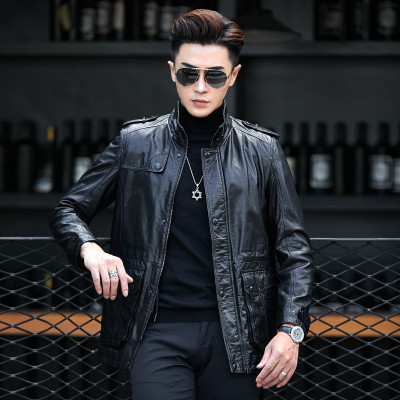 山羊皮皮衣男猎装海宁真皮夹克中长款纯皮风衣美式立领帅气外套潮