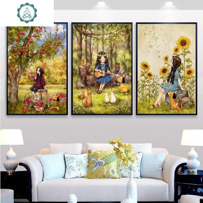 蒙娜丽莎十字绣2019新款线绣苹果简约现代客厅十字绣小幅卧室简单封后一套三幅大格棉线款63*86*3幅