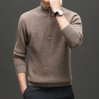 纯羊毛秋冬新款男式高领拉链加厚纯色毛衣450g男款休闲羊毛衫