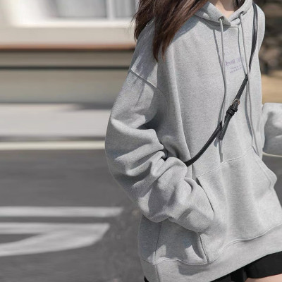 [3件8.5折59.4元,叠加优惠券]唐狮连帽卫衣女前胸小字母印花新款韩系时尚高级灰百搭外套潮