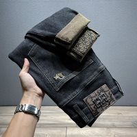 直筒修身牛仔裤男款弹性高端潮牌黑色牛仔裤男士货源