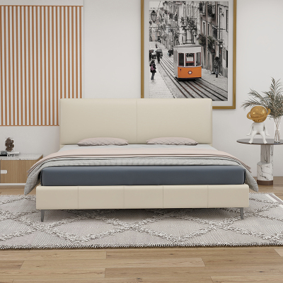 富牌618活动家具整床牛皮包裹现代简约豆腐块头层牛皮主次卧全真皮软床