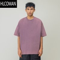 HLCOMAN 水洗做旧纯色圆领短袖T恤男2024夏季新款宽松休闲情侣上衣