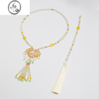 JiMi[春未眠]汉服长璎珞背云流苏平安锁项链黄色晚明风宫廷配饰女