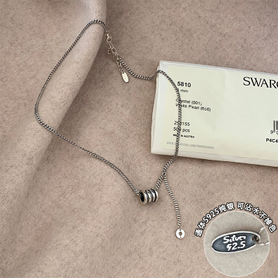 s925纯银复古圆筒转运珠项链女百搭高级小蛮腰锁骨链气质配饰送女朋友老婆情人节七夕生日礼物