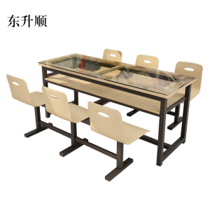 东升顺餐桌6人学校食堂小吃店快餐桌椅饭堂钢化玻璃桌1800*600*750