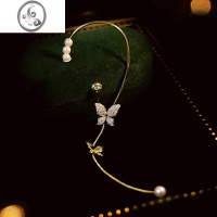 JiMi珍珠耳环2023年新款潮耳挂小众设计感高级轻奢蝴蝶耳夹女无耳洞