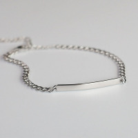 免费刻字S925纯银手链光面长方条简约性冷淡风纯银手链日韩女学生送女朋友老婆情人节七夕生日礼物