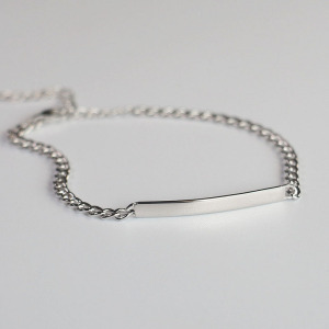 免费刻字S925纯银手链光面长方条简约性冷淡风纯银手链日韩女学生送女朋友老婆情人节七夕生日礼物 均色