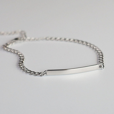 免费刻字S925纯银手链光面长方条简约性冷淡风纯银手链日韩女学生送女朋友老婆情人节七夕生日礼物