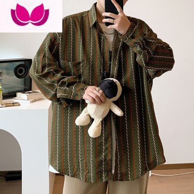 七斓条纹衬衫男士长袖春季高级感痞帅衬衣款宽松潮流美式高街外套