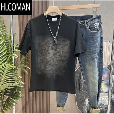 HLCOMAN夏季新款渐变图案短袖T恤衫男青年潮牌流行修身圆领上衣休闲时尚