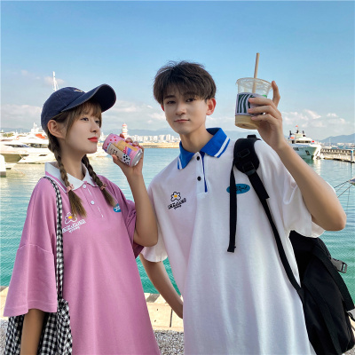 FNLNDO情侣装新款夏季潮流百搭学院风男士T恤休闲宽松港风半袖上衣女