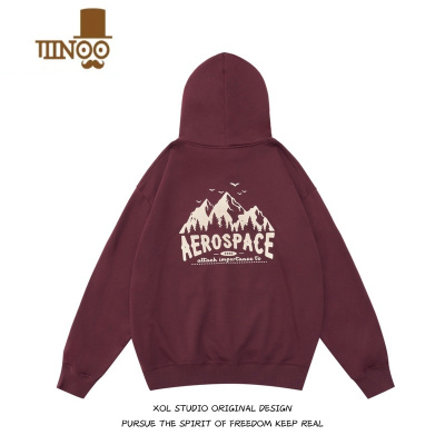 YANXUXOL 美式复古棉雪山印花连帽卫衣男女日系休闲百搭情侣装ins