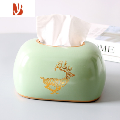 三维工匠北欧简约纸巾盒轻奢客厅餐厅家用创意陶瓷卧室少女可爱纸抽餐巾盒 浅绿(面包款)
