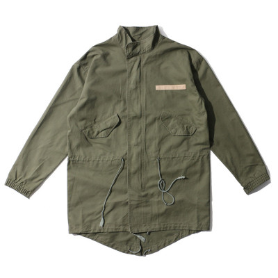 SUNTEK欧美潮牌M51工装军旅风男士军绿连帽中长款风衣原宿日系薄外套男风衣