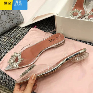 聚范2024年新款夏季气质单鞋仙女风细跟水钻凉鞋尖头透明水晶高跟鞋女