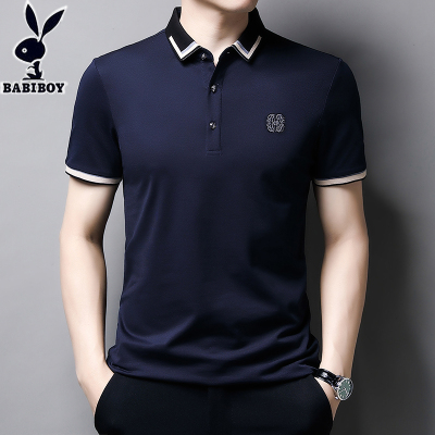 BABIBOY夏季短袖T恤男丝光棉修身半袖polo衫百搭商务纯色休闲上衣