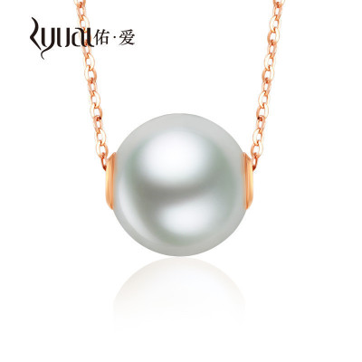 Ryual18K金项链珍珠吊坠套装黄金玫瑰金项链珍珠8-9mm计价款长约40-45cm可调节送恋人女友