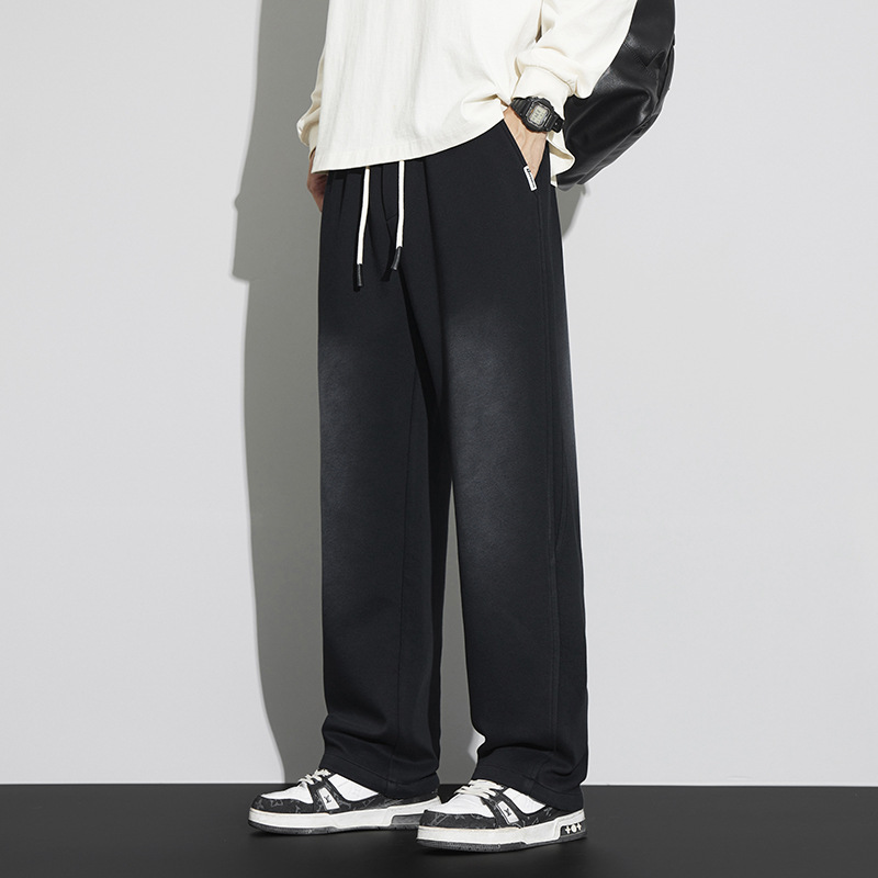 针织马骝直筒阔腿裤男秋冬新款宽松垂感时尚高街系带拖地休闲裤潮_64842